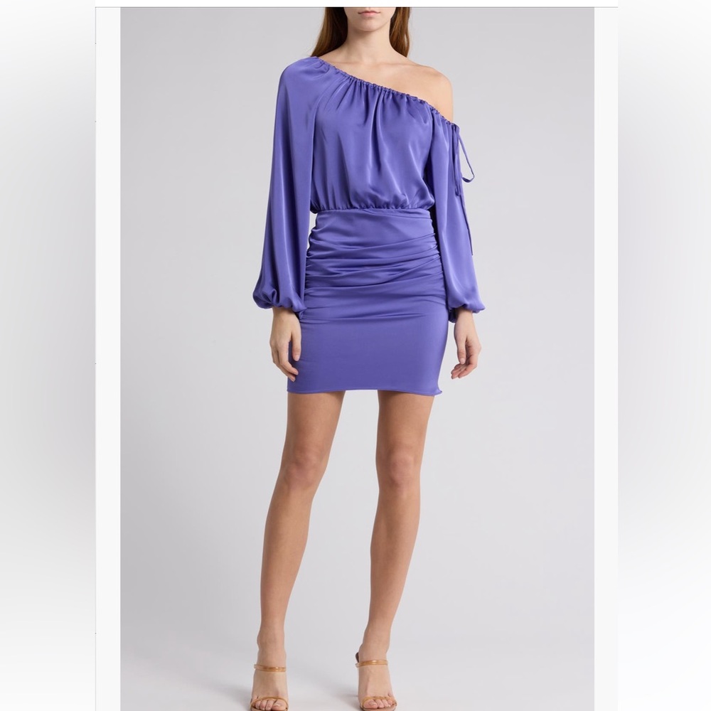 NWT Ramy Brook Purple Louisa Off the Shoulder Long Sleeve Minidress Size 4